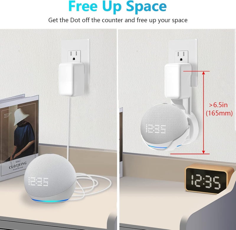ZUOLACO Wall Mount Holder for Echo Dot 5th Generation, Outlet Hanger Stand for Echo Dot (5th & 4th Gen), Space-Saving Dot Accessories with Built-in Cable Management, Hide Messy Wires, White - Image 3
